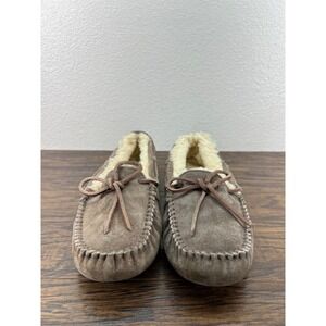 UGG Women's Size 6 Dakota Brown Suede Shearling Fur Moc Slippers Flats 5612